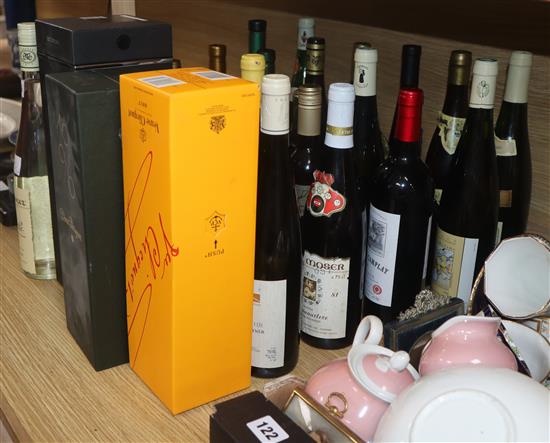 Twenty five assorted bottles of wine and spirits including Tokaji 1993 and four empty Champagne boxes